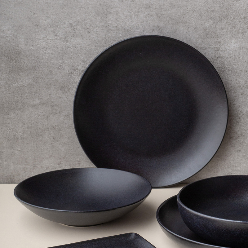 Assiette plate 24 cm 4 pcs - Basic noir mat