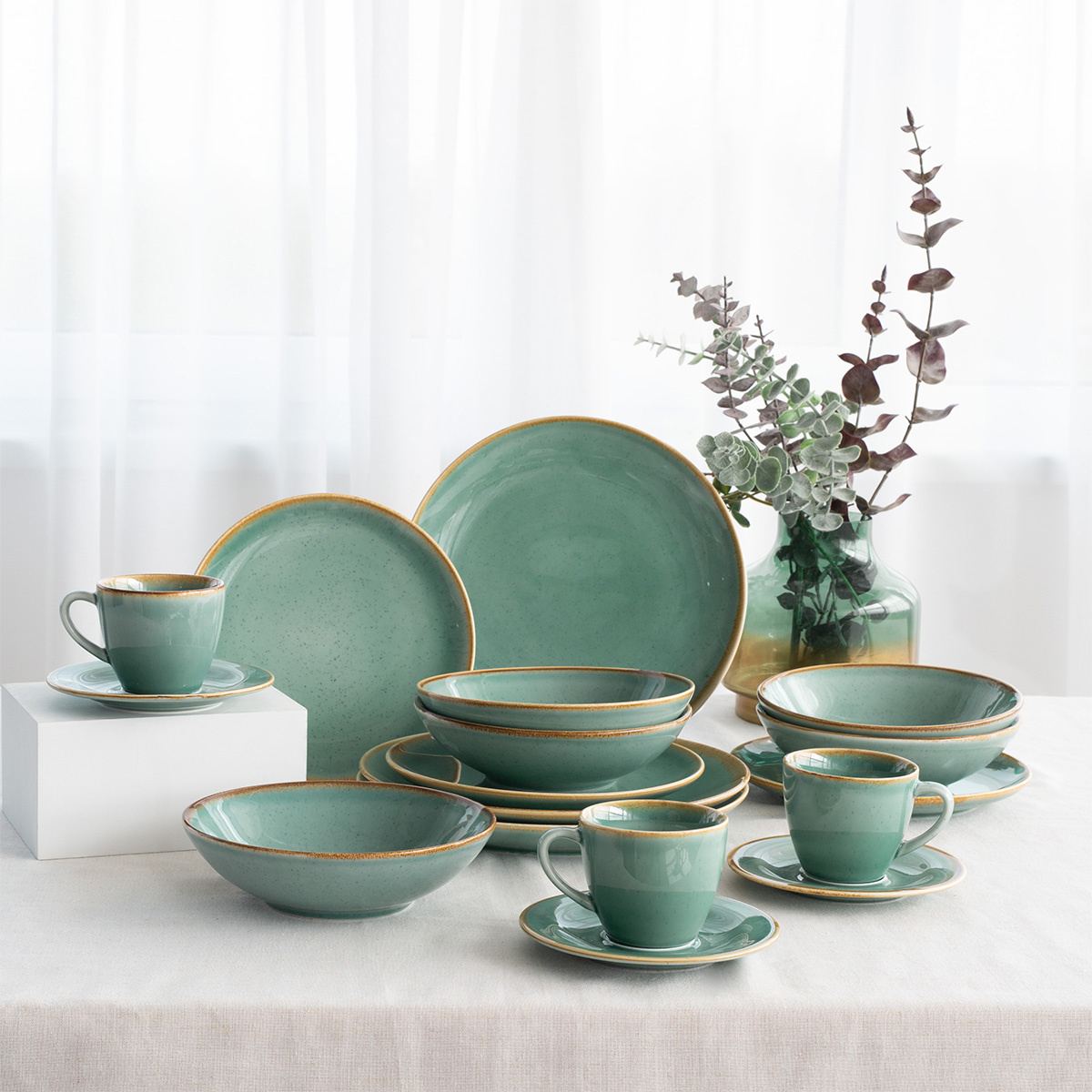 Porcelain set 30 pcs – Sand turquoise – Gaya