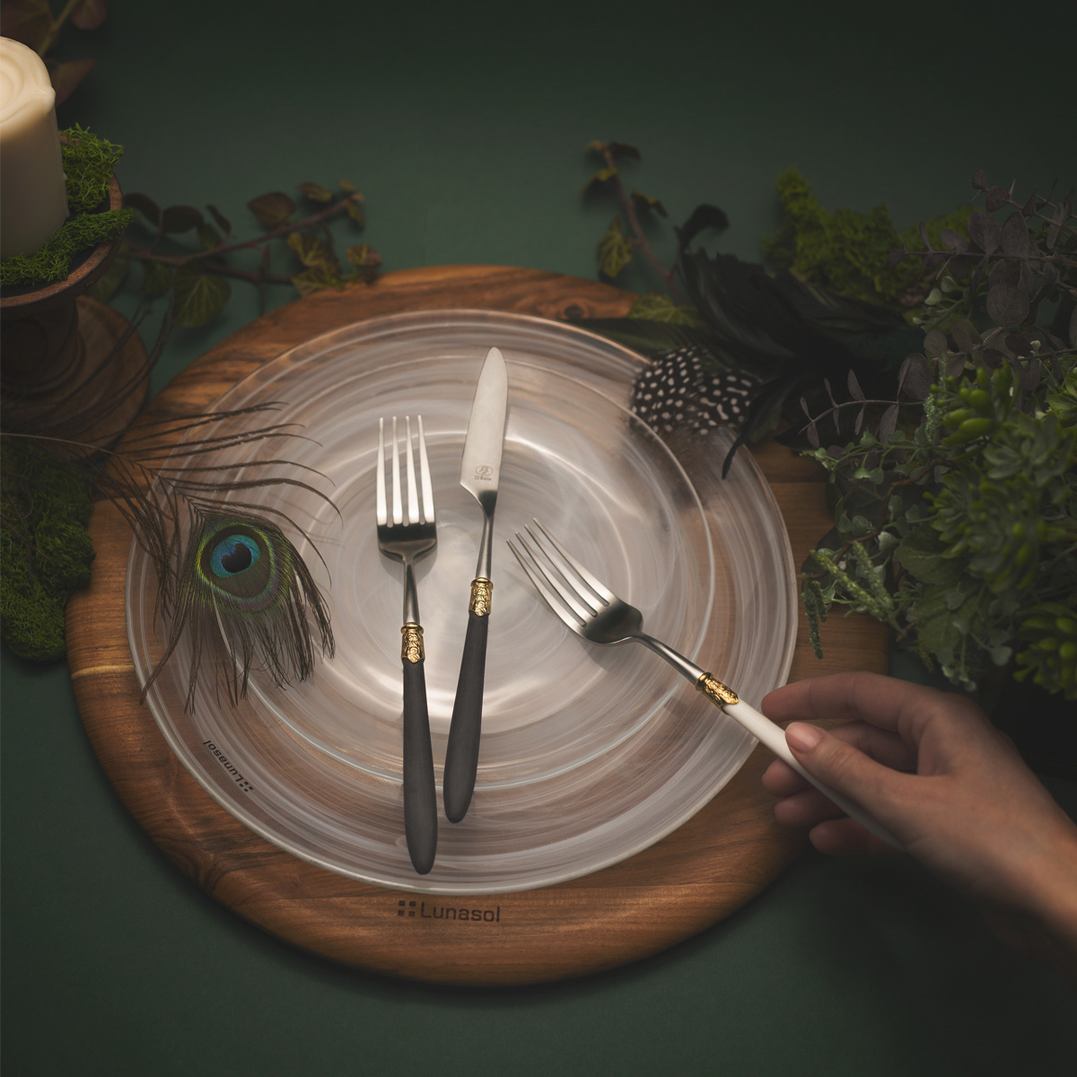 Cutlery set 36 pcs. - Gaya Exeter Gold Ring black