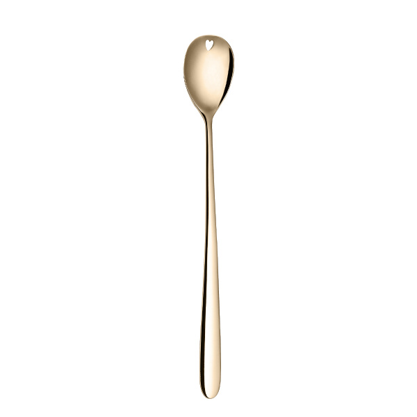 Cucchiaio per latte/limonata con cuore PVD oro chiaro - Love Cutlery