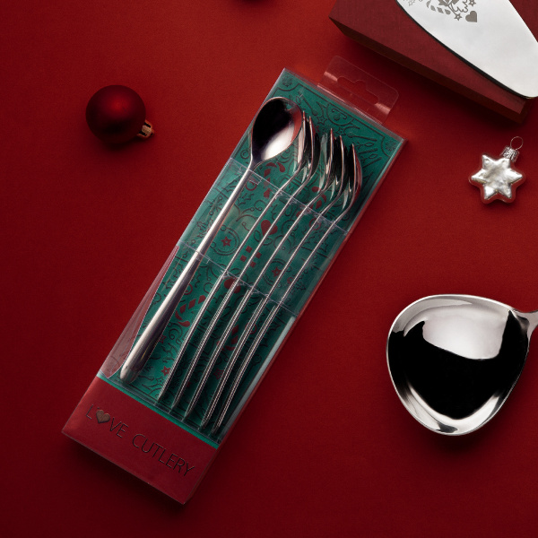 Latte Spoons with Heart 6-pc Set, Christmas Packaging - Love Cutlery