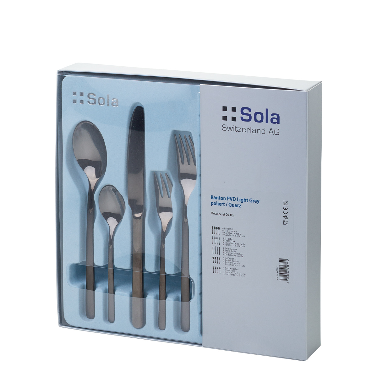 Set posate 20 pezzi Kanton PVD grigio chiaro | Sola