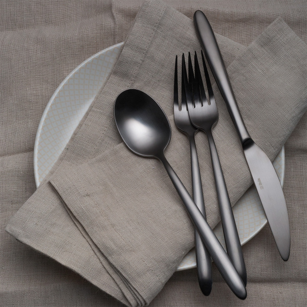 Cutlery set 16 pcs – Gaya Exeter PVD light grey satin