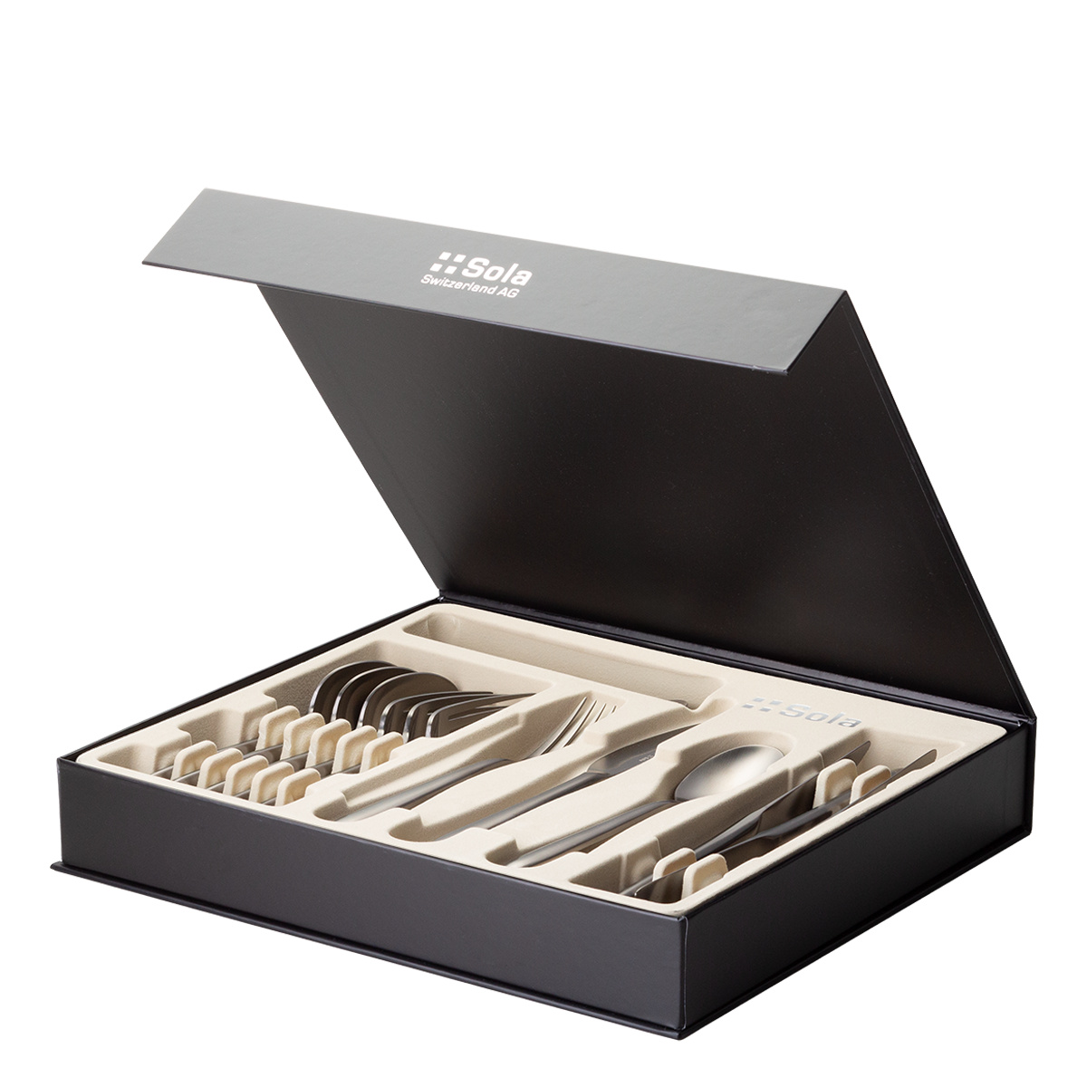 Cutlery set 16 pcs – Gaya Exeter PVD light grey satin