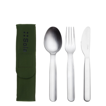 Set de couverts 3 pcs dans un sac olive avec logo SOLA