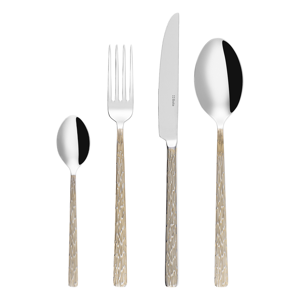 Set di posate 16 pezzi – Sardegna Waterfall PVD Champagne manico in grafite