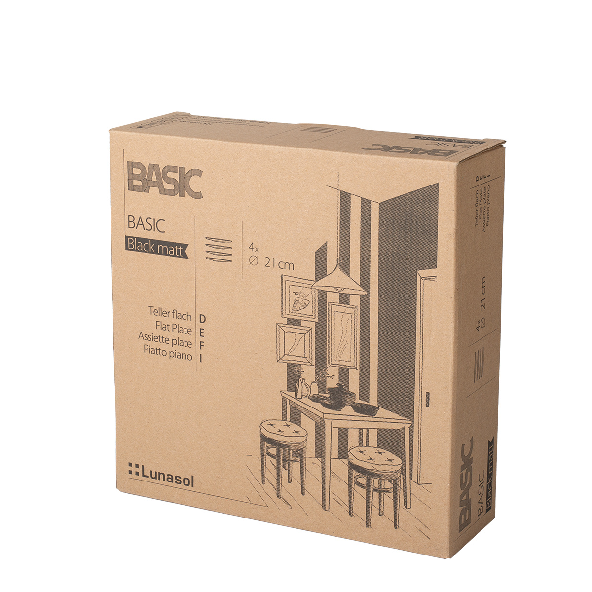 Piatto piano 20,5 cm 4 pz - Basic nero opaco