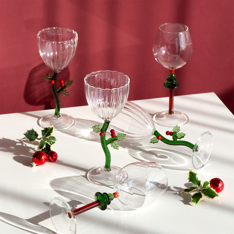 Christmas stemmed glass holly | Ichendorf