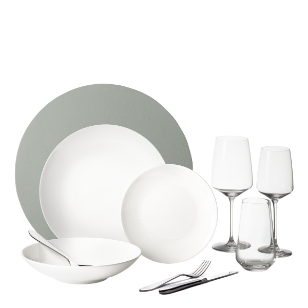 Starter tableware set 60 pcs | Premium Platinum silver