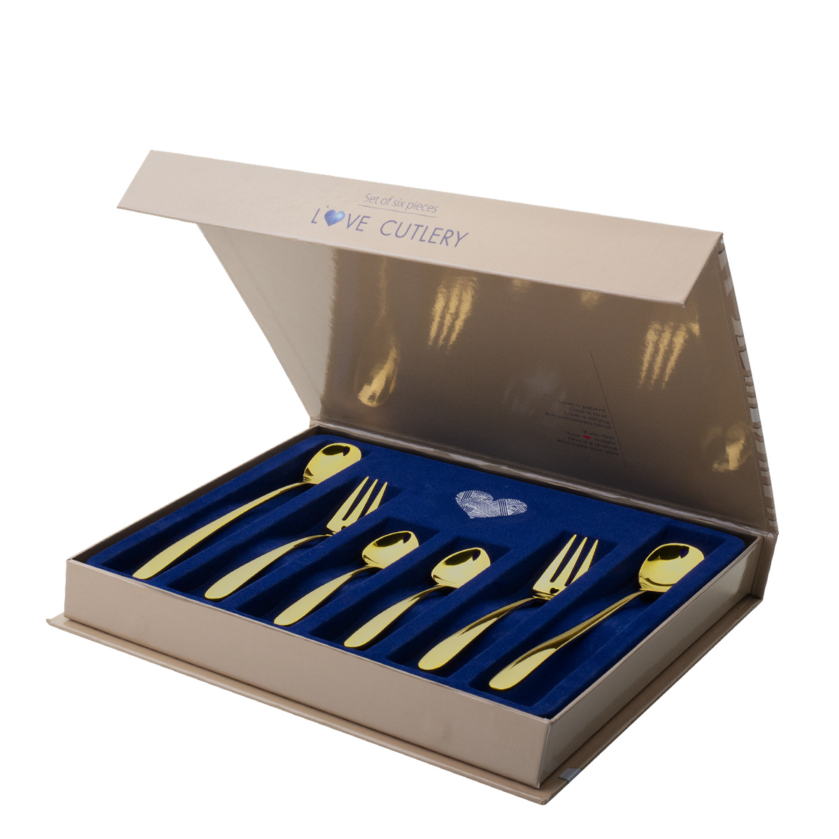 Gift set with heart 6 pcs gold | Love Cutlery