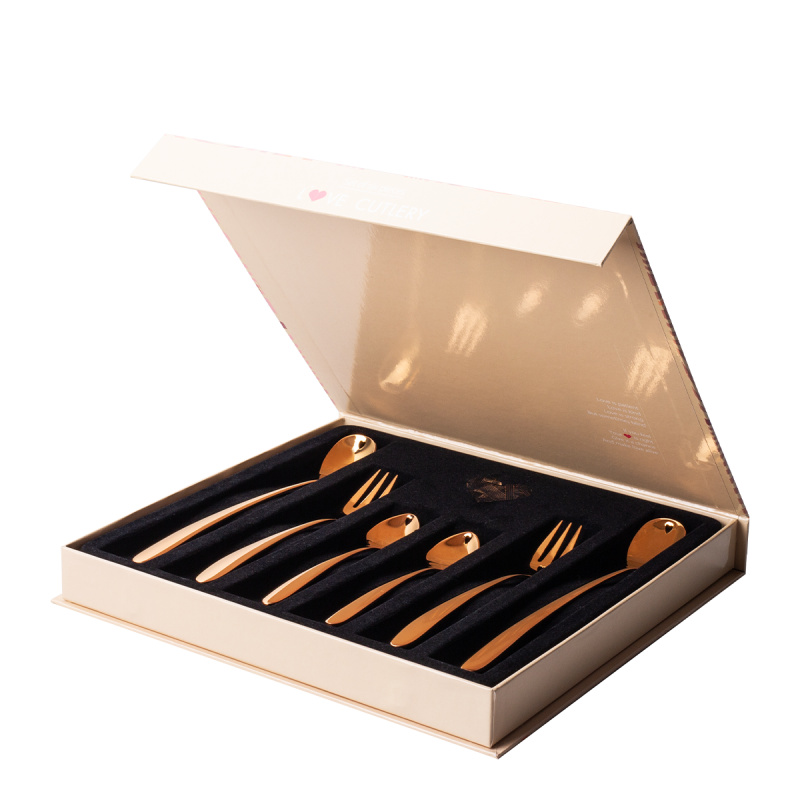 Set regalo con cuore 6 pz oro rosa — Love Cutlery