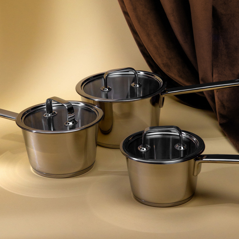 Saucepan set 3 pcs with lids - Merkur Master Chef Lunasol