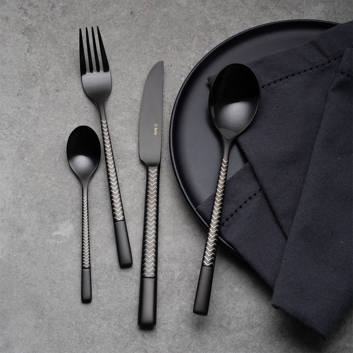 Set di posate 16 pezzi — Luxus nero Laser Chevron