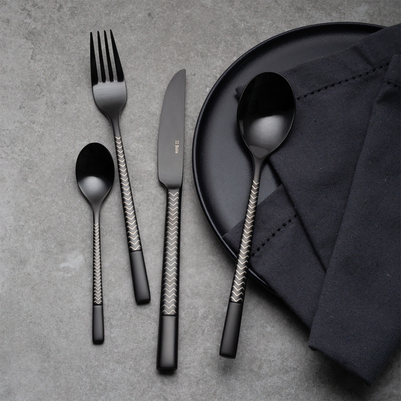 Set di posate 16 pezzi — Luxus nero Laser Chevron