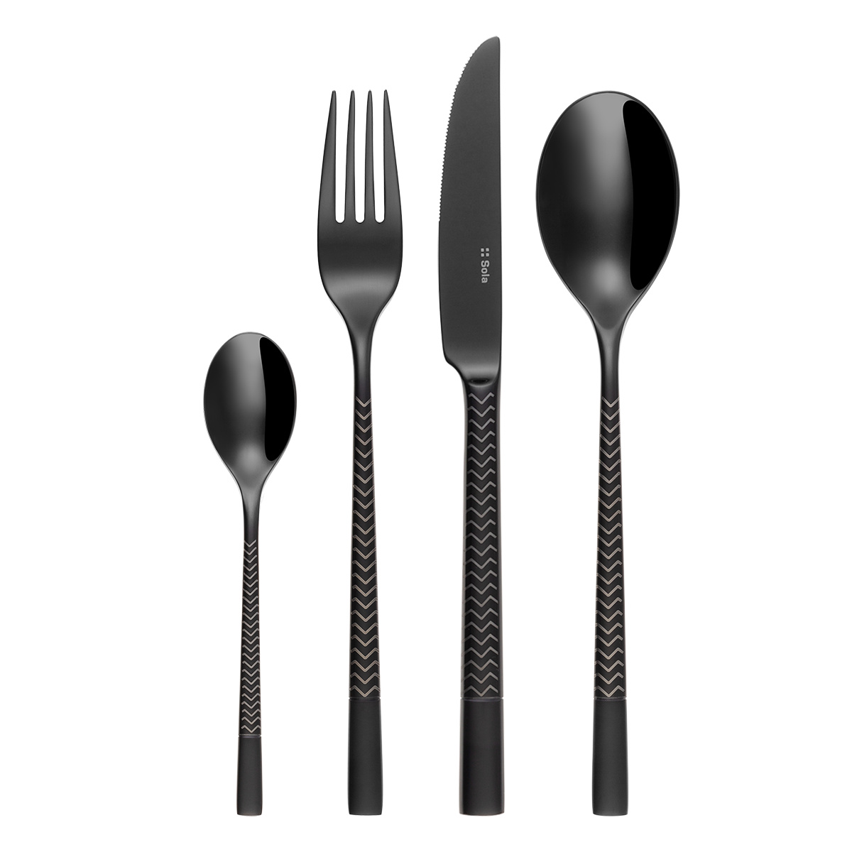 Set de couverts 16 pcs — Luxus noir Laser Chevron