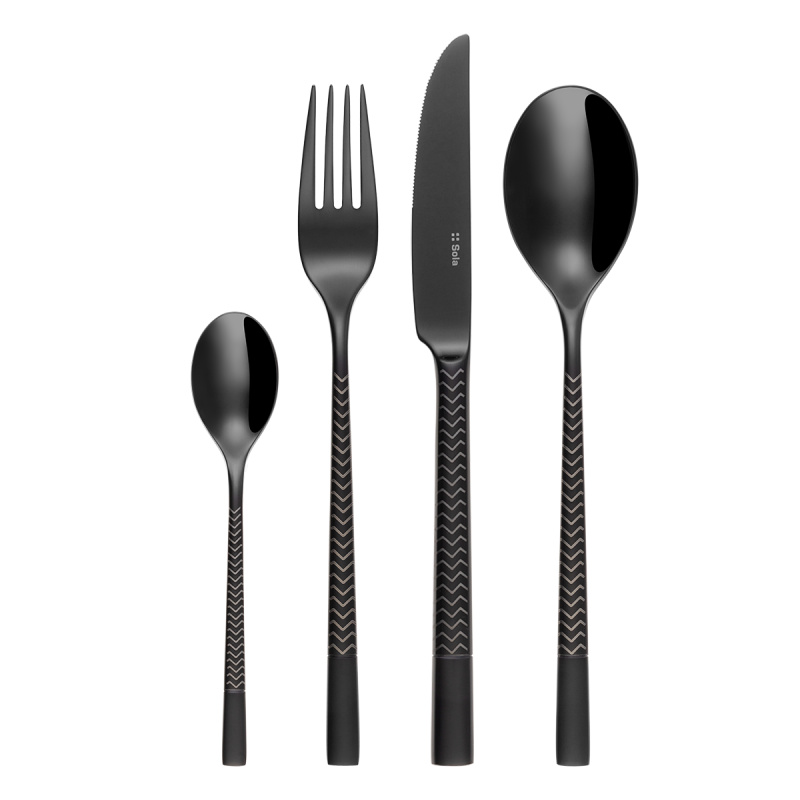 Cutlery set 16 pcs — Luxus black Laser Chevron