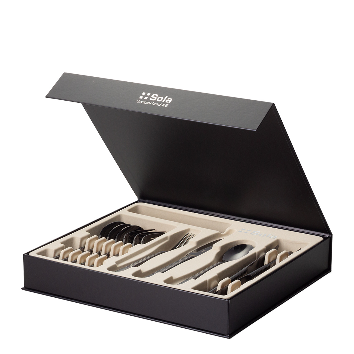 Cutlery set 16 pcs — Luxus black Laser Chevron
