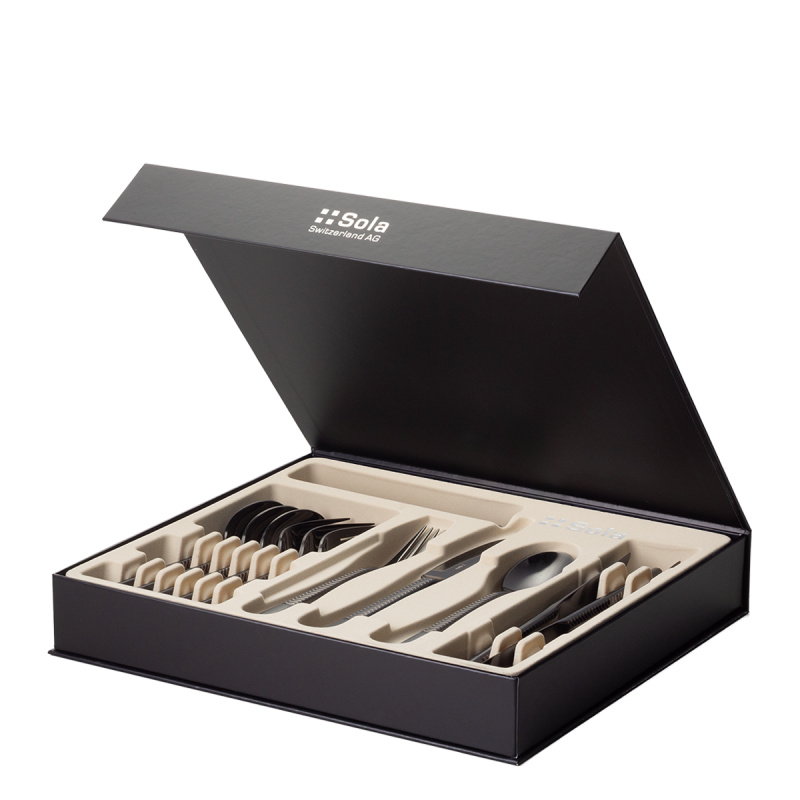 Cutlery set 16 pcs — Luxus black Laser Chevron