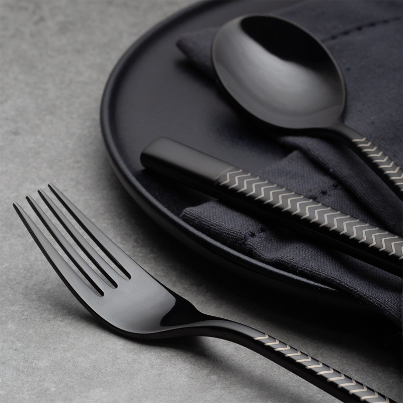 Cutlery set 16 pcs — Luxus black Laser Chevron