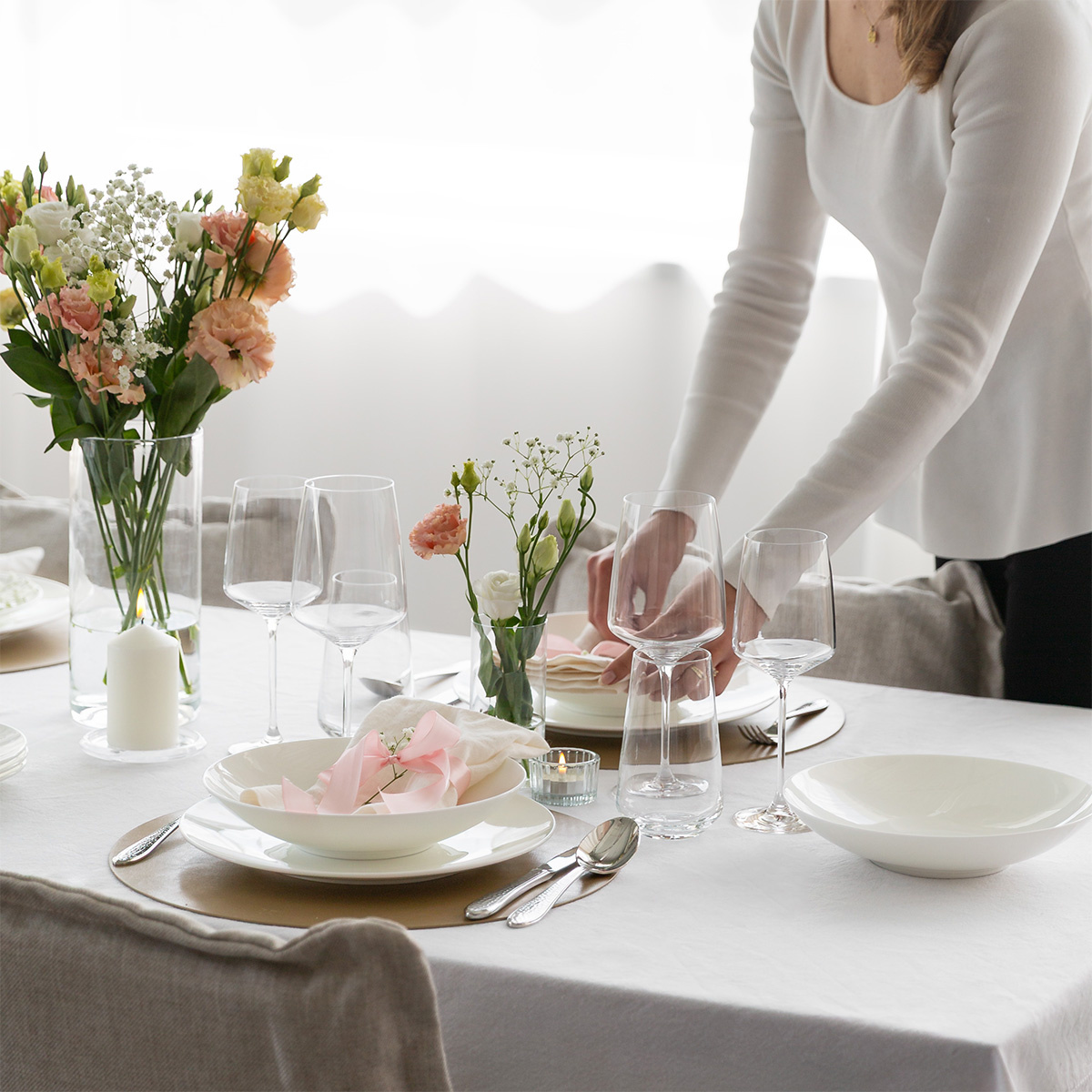 Starter tableware set 60 pcs | Premium Platinum gold