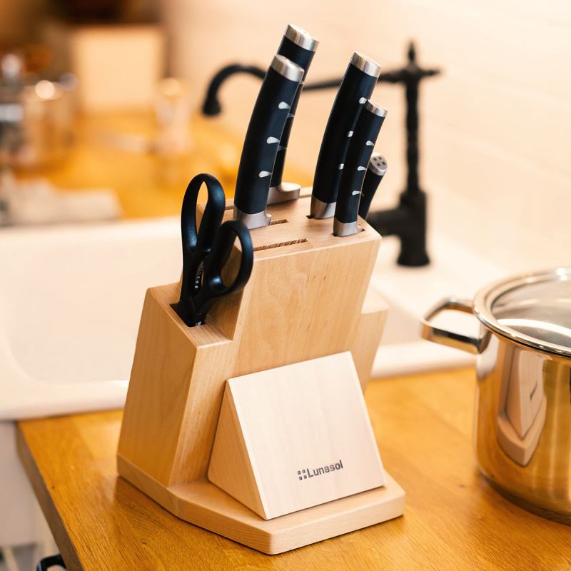 Knife block set with sharpener 7 pcs - Flow Kitchen