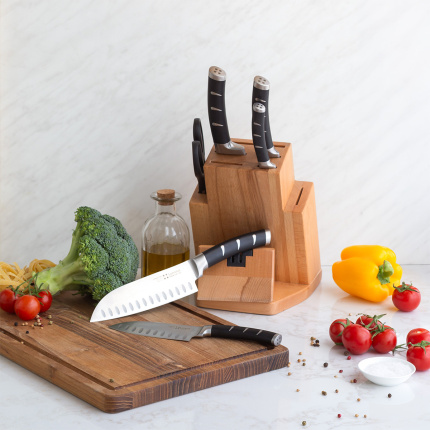 Knife block set with sharpener 7 pcs - Flow Kitchen