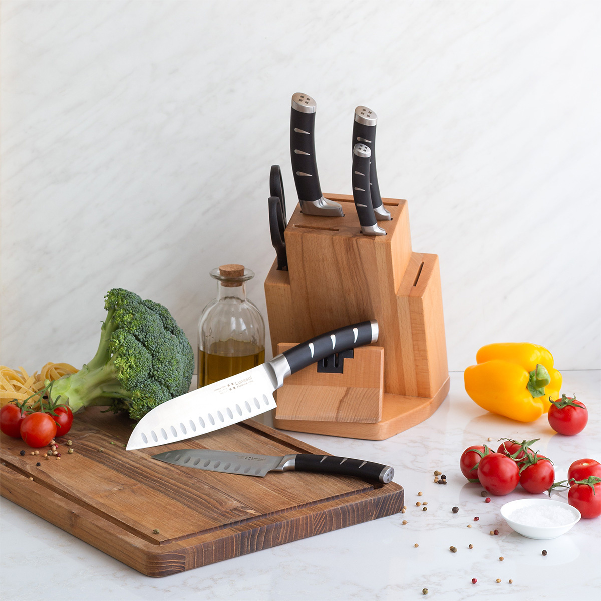 Knife block set with sharpener 7 pcs - Flow Kitchen