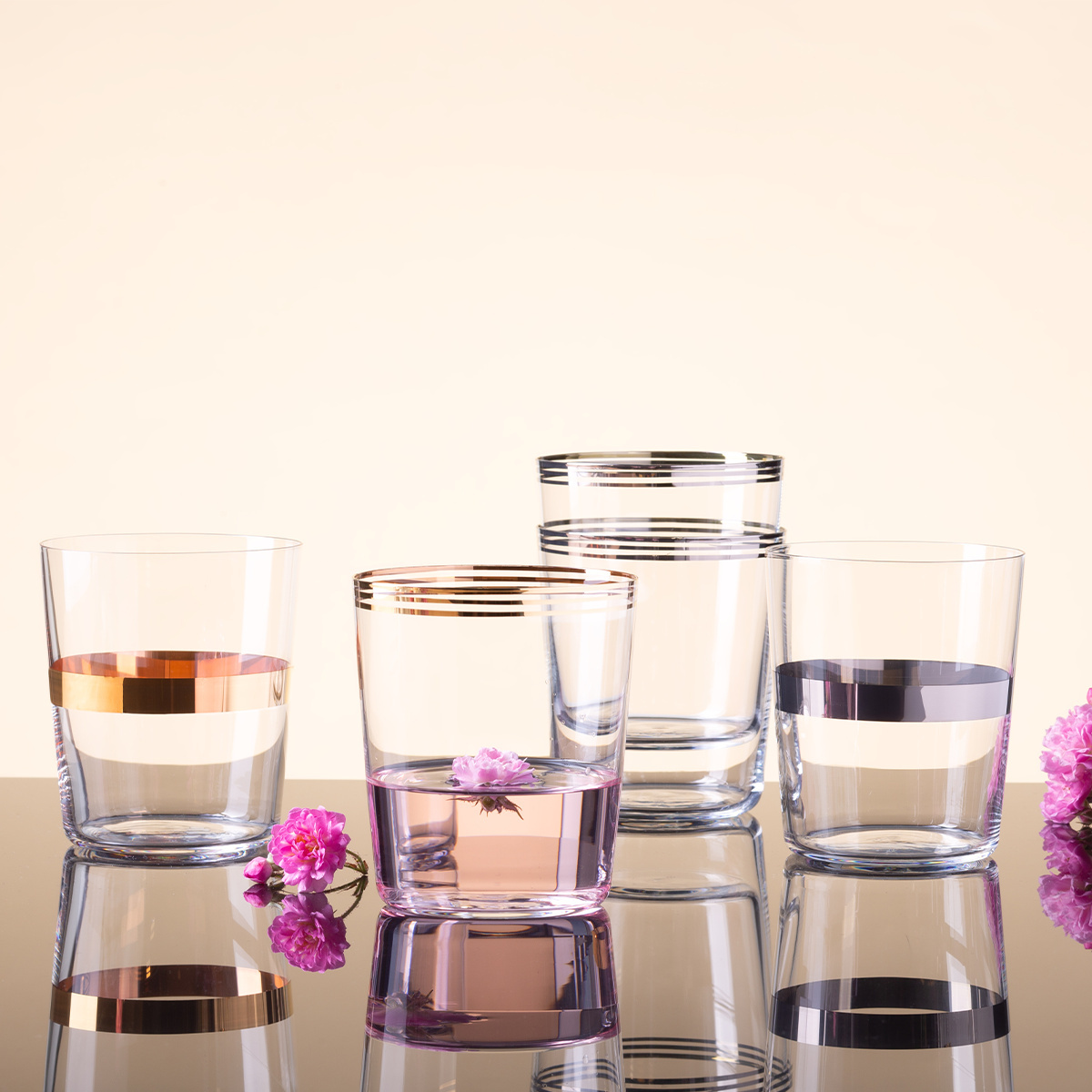 Tumbler glasses with platinum stripe 440 ml set of 6 - 21st Century Glas Lunasol META Glass