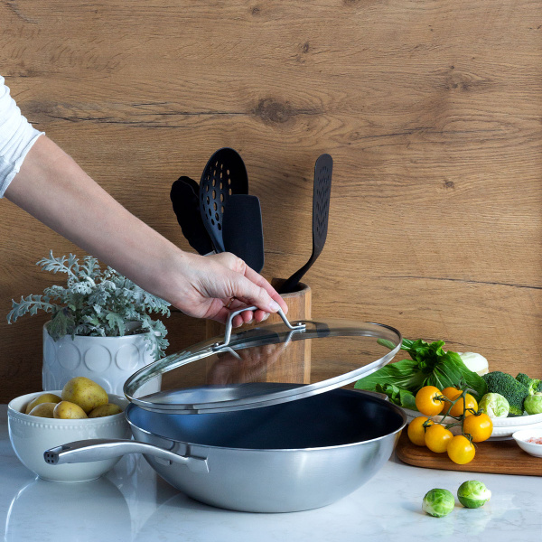 Wok with glass lid ø 30 cm | Sirius Terra