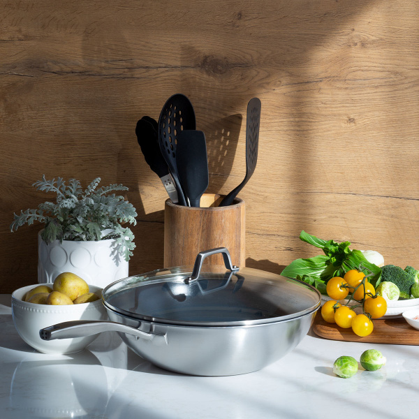 Wok con coperchio in vetro ø 30 cm | Sirius Terra