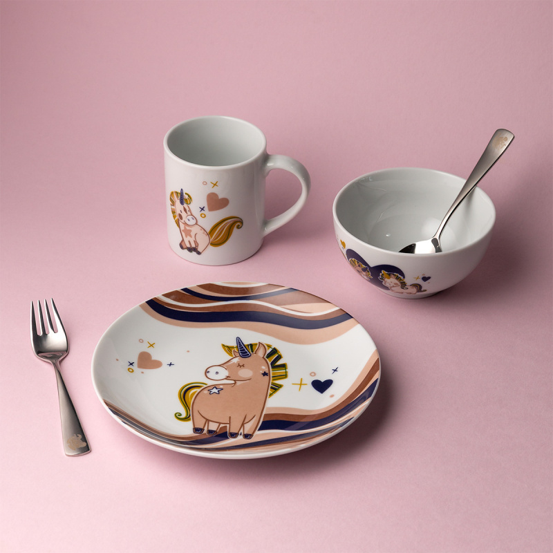 Set in porcellana per bambini Unicorn 3 pezzi – KIDS WORLD