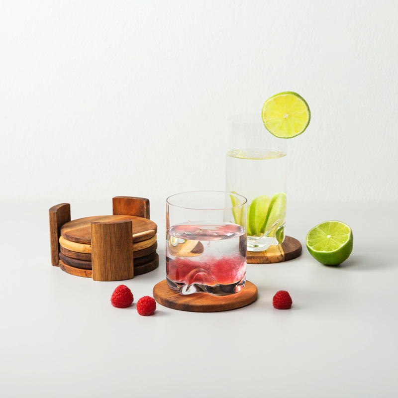 Set of 7 coasters in a stand ? 11,8 cm - FLOW Wooden