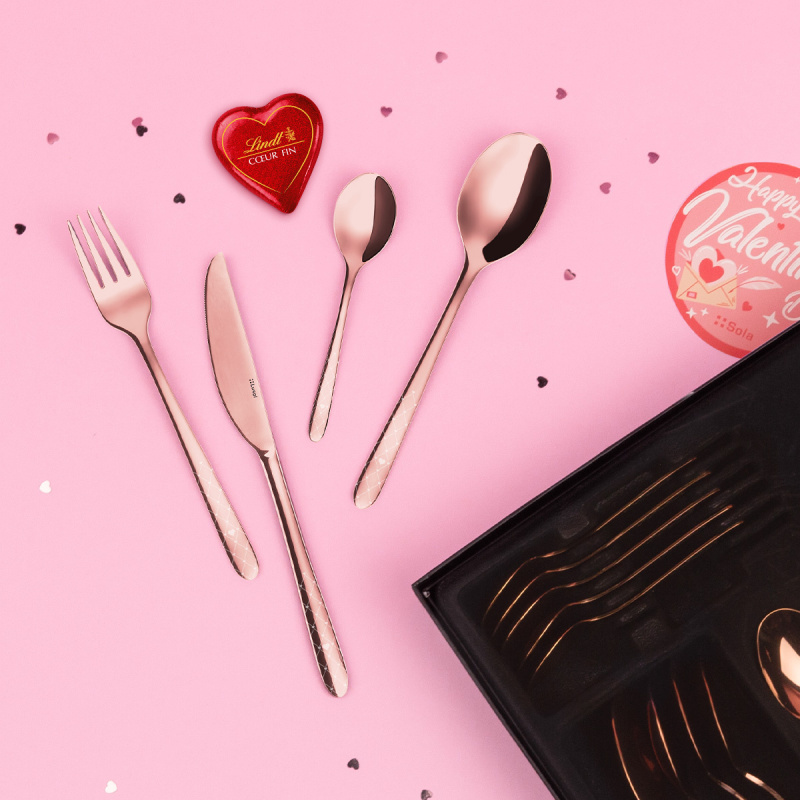 Cutlery set 24 pcs - Montreal PVD copper polished Laser Love
