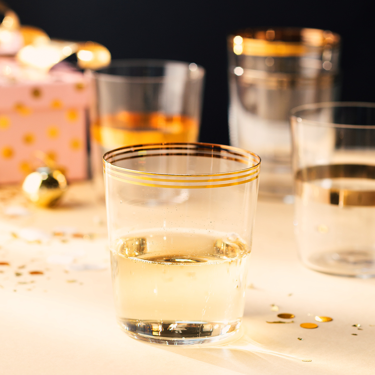 Tumbler glasses with three gold stripes 440 ml set of 6 - 21st Century Glas