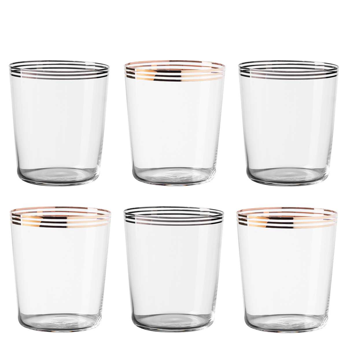 21st Century Glass Lunasol Set 6 pezzi Oro/Platino a 3 strisce miste