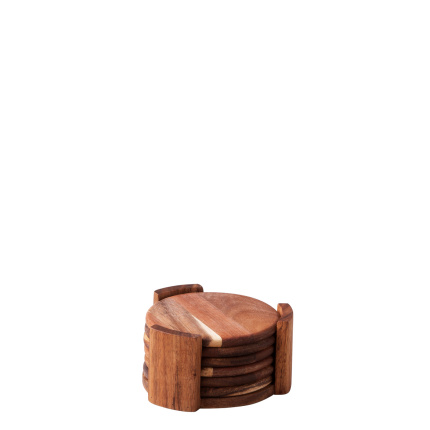 Set of 7 coasters in a stand ? 11,8 cm - FLOW Wooden