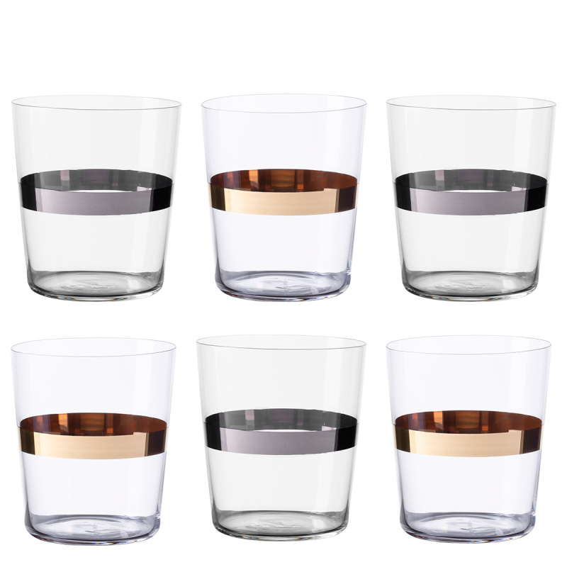Set 6 bicchieri Lunasol del 21º secolo da 515 ml, mix di strisce oro/platino.