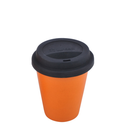 Mug orange avec couvercle en silicone noir 2 dl - Traveller Lunasol