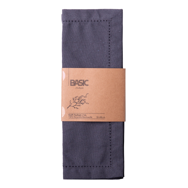Steel grey cotton placemat 32 x 48 cm 2 pcs – Basic Ambiente