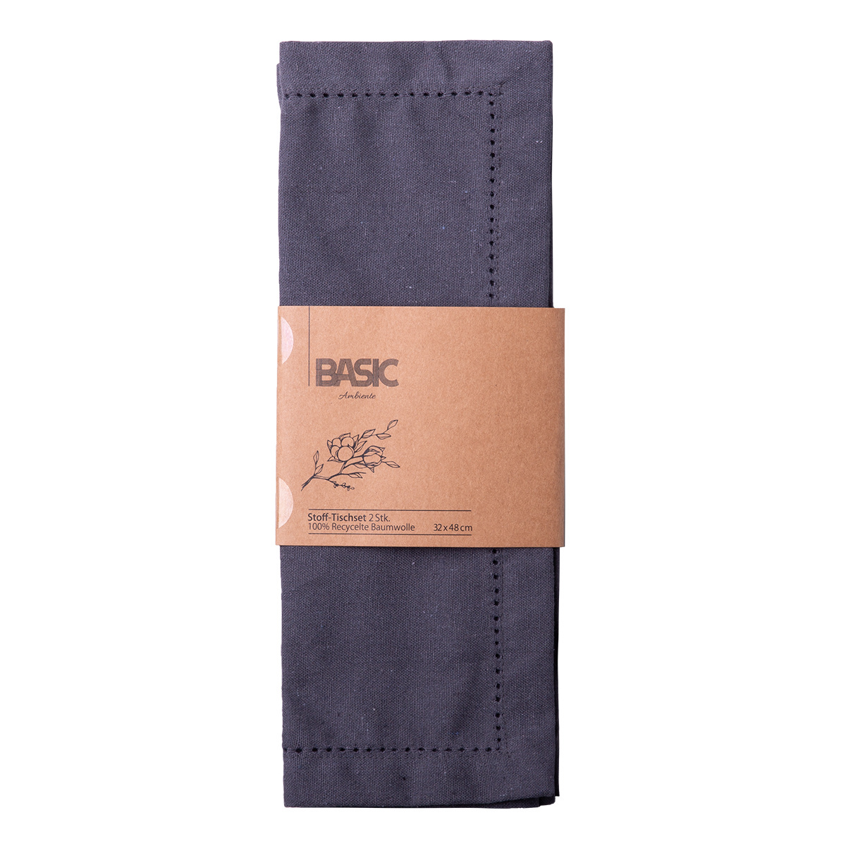 Steel grey cotton placemat 32 x 48 cm 2 pcs – Basic Ambiente