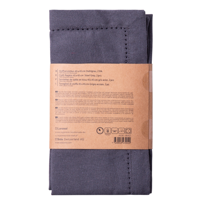 Steel grey cotton napkins 45 x 45 cm 2 pcs – Basic Ambiente
