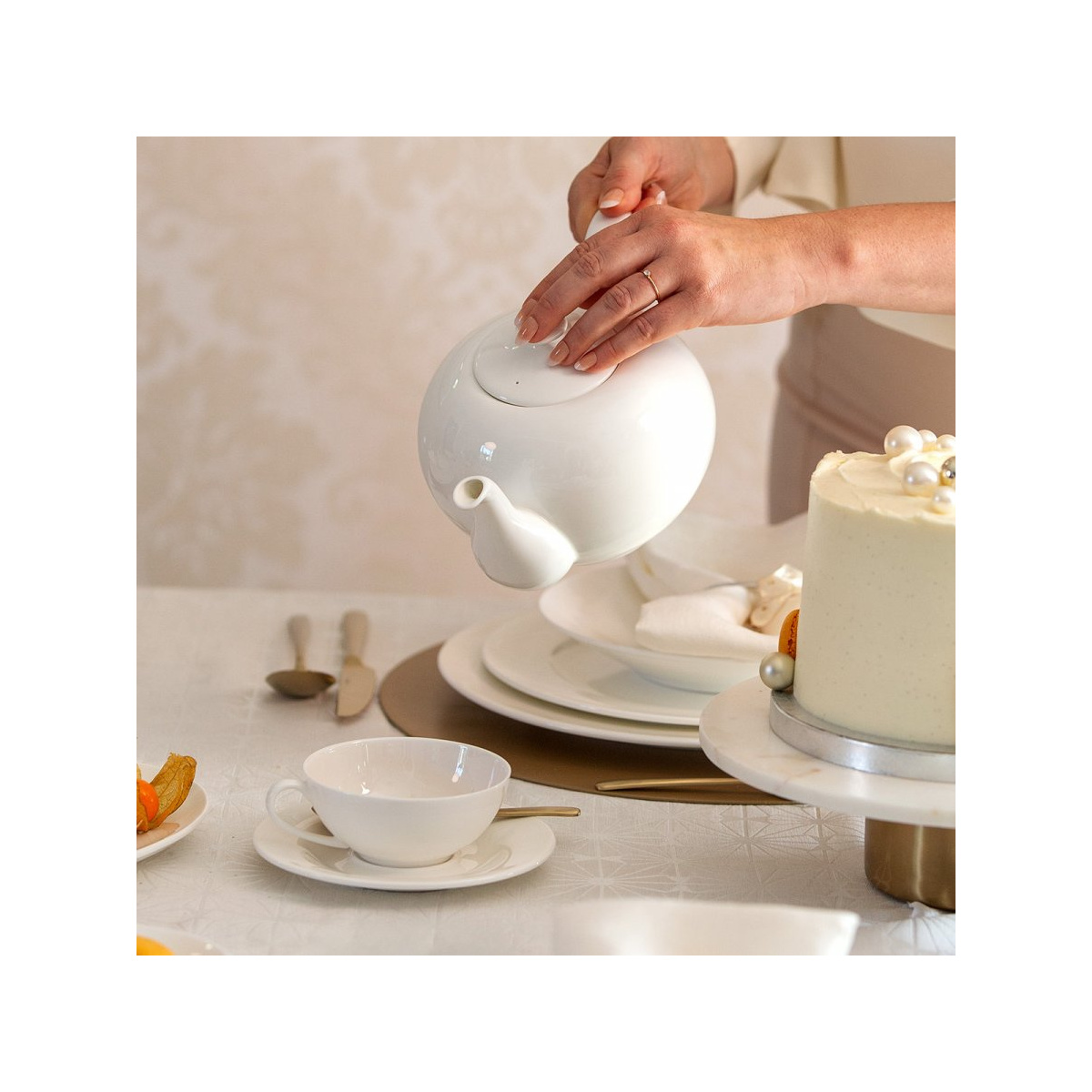 Teiera bianca in porcellana 1,2 l - Premium Platinum Line