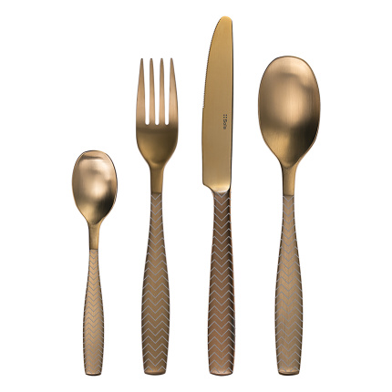 24-Piece Cutlery Set - Gaya All Satin Gold - Chevron