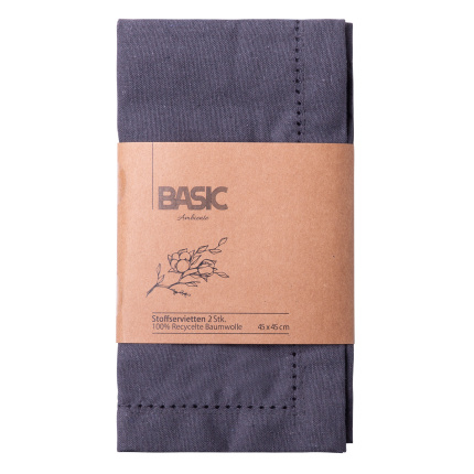 Steel grey cotton napkins 45 x 45 cm 2 pcs – Basic Ambiente