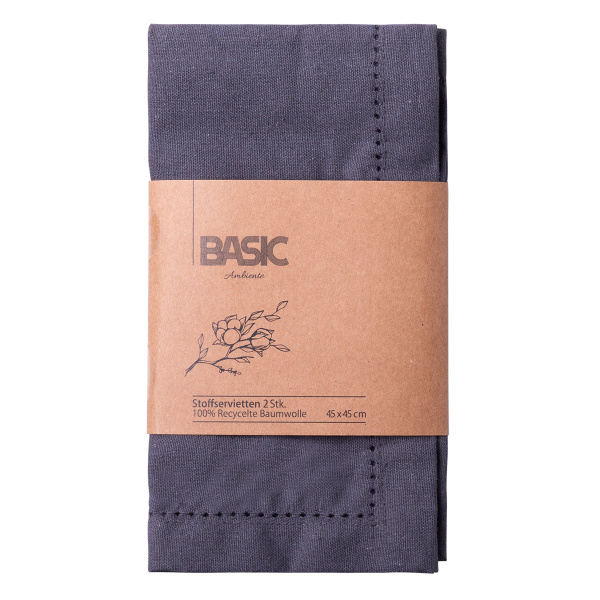 Steel grey cotton napkins 45 x 45 cm 2 pcs – Basic Ambiente