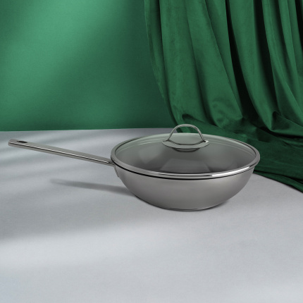 Wok con coperchio in vetro ø 28 cm | Orion Inox