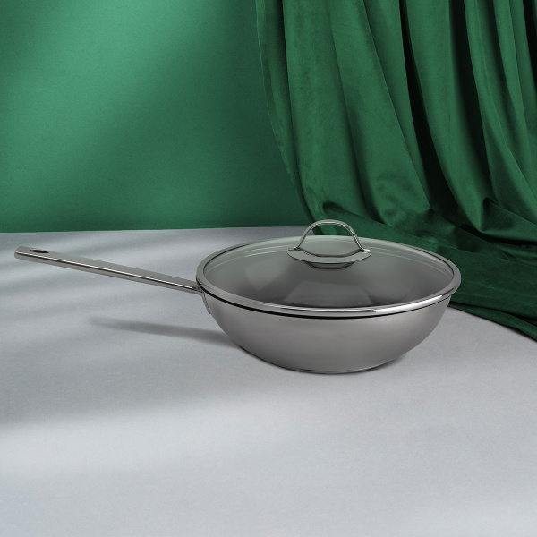 Wok con coperchio in vetro ø 28 cm | Orion Inox
