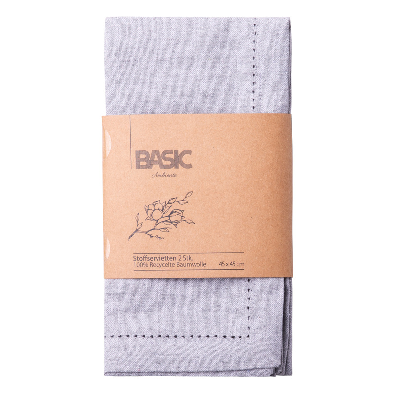 Light grey cotton napkins 45 x 45 cm 2 pcs – Basic Ambiente