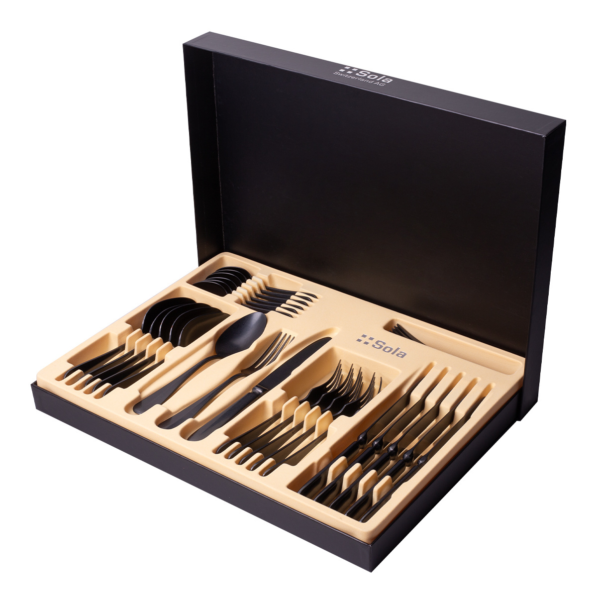 30-Piece Cutlery Set - Baguette Vintage PVD Black Stone Wash