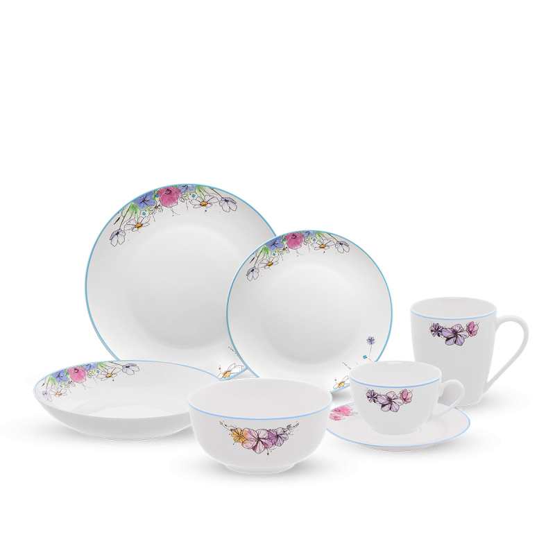 Set in porcellana 28 pezzi Meadow Flowers con bordo blu - Flow